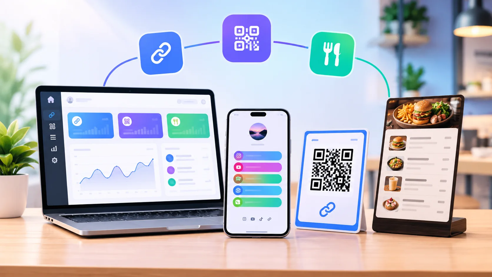 لوحة واحدة للمشاريع الصغيرة: بيولينك + رمز QR + قائمة QR